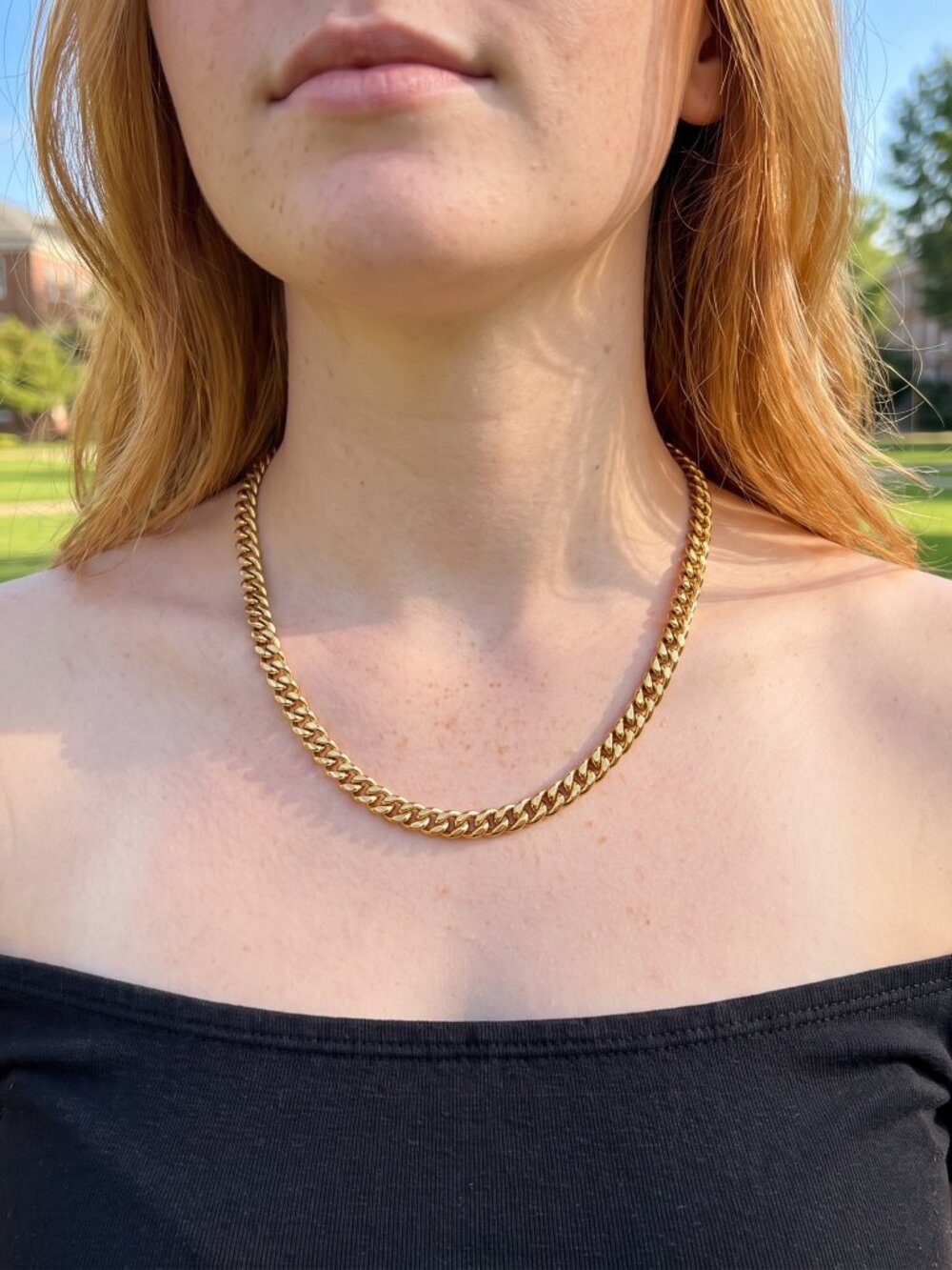 Womens Chunky Cuban Chain Real Gold 18 Inch Plated 6mm Box Clasp Waterproof